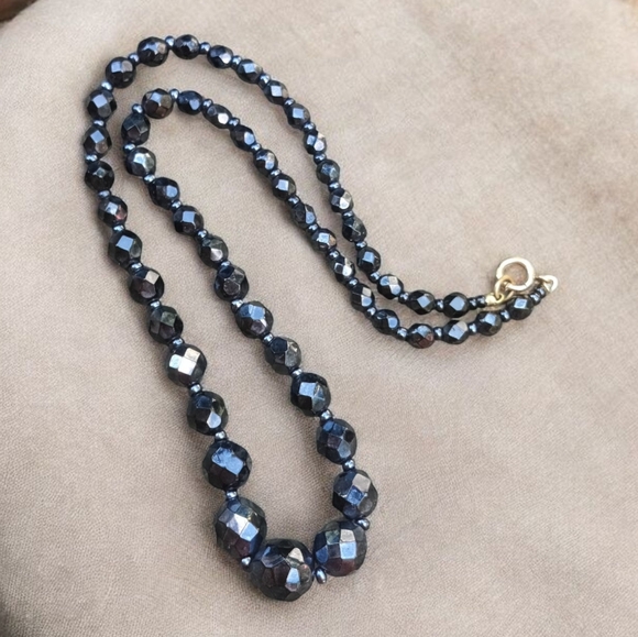 Antique Victorian Black Faceted Glass Mourning Necklace - Picture 1 of 4